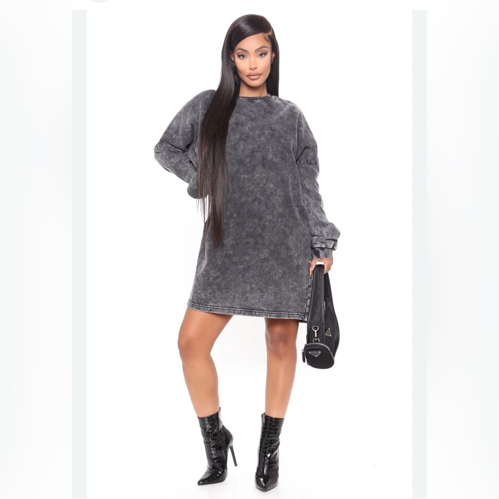 Oversized Casual Friday Sweatshirt Mini Dress in Vintage Black XS